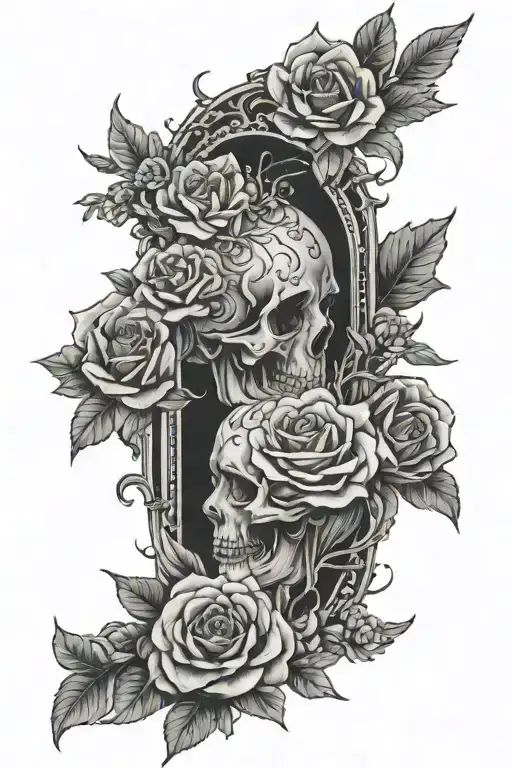 make a tattoo that says I fear no man, but God vertically down a spine with flowers on top all in one row sideways tattoo design idea
