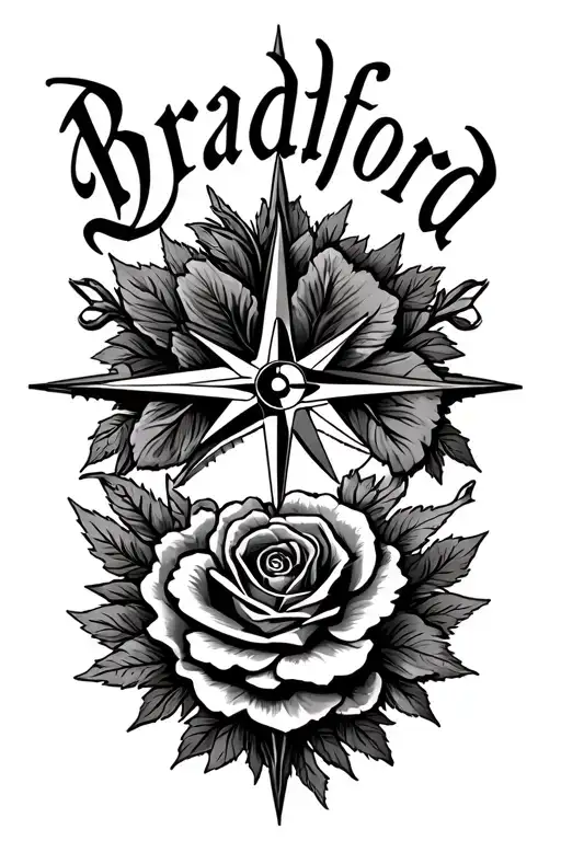 "Bradford" a Compass with the Yorkshire Rose as the face tattoo design idea