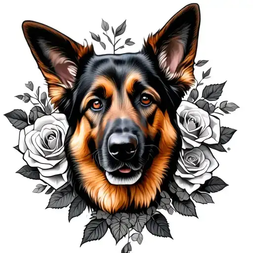 German Shepherd With Roses tattoo design idea