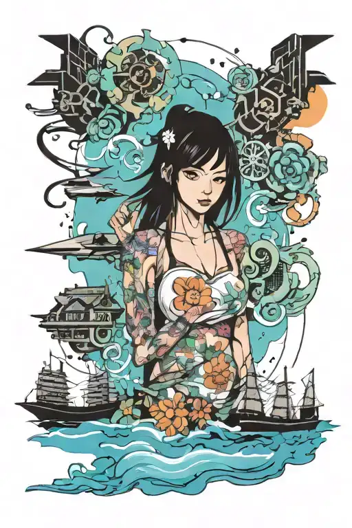 HONG KONG  LINE print with WATERCOLOUR  tattoo design idea