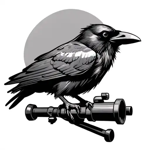 raven sitting on telescope tattoo design idea