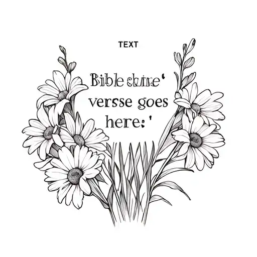 "Bible verse goes here " gladiolus and daisies top view tattoo design idea