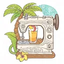 sewing machine palm tree wave cocktail coconut plumeria tiki tattoo design idea
