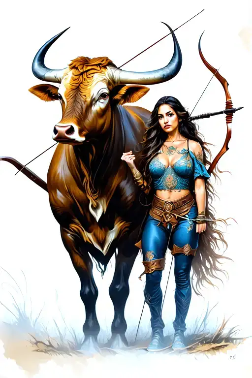 bull and female archer tattoo design idea