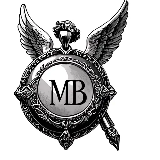cherub angel,  locket with m and b initial tattoo design idea