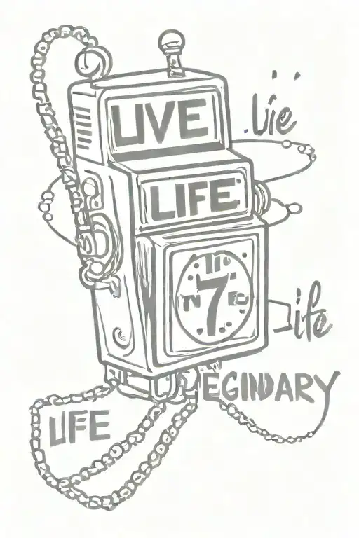 slot machine showing 777 with words "Live Life Legendary"  with a chaine wrapped around it   tattoo design idea