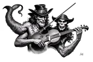 tatto design of the song the devil went down to GA with both Charlie and the devil with Charlie playing a fiddle  tattoo design idea