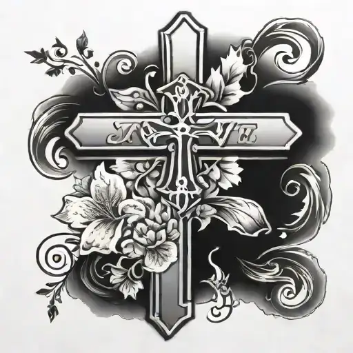 memorial tattoo design cross that says Long Live Jayy with flowers around  tattoo design idea
