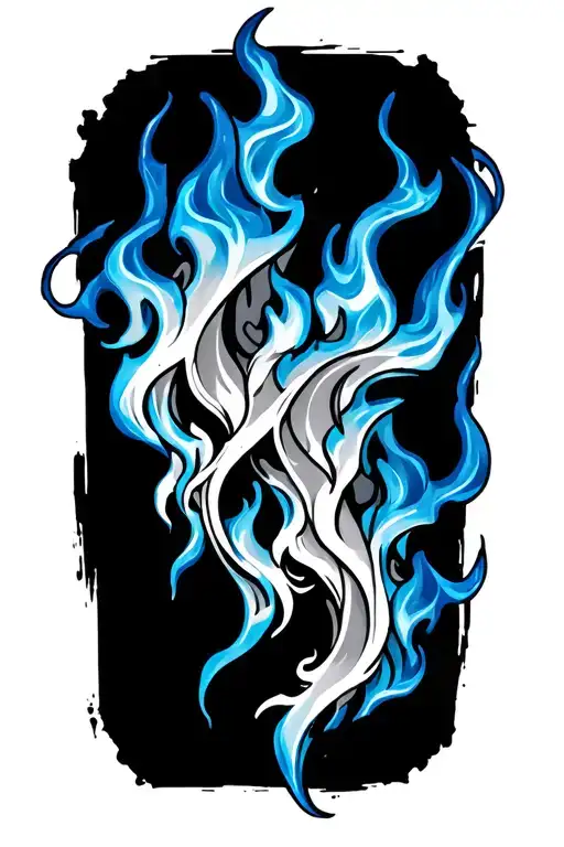blue flames sleeve tattoo design idea