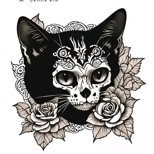 cats roses skull mandala oriental tattoo design idea
