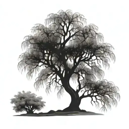 soft gothic willow tree silhouette tattoo design idea