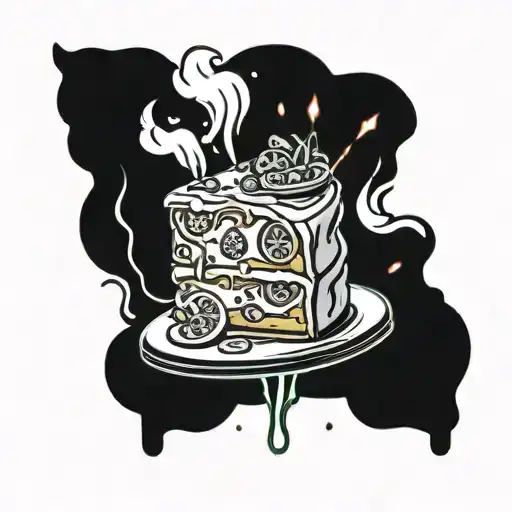A pizza-cake with light steam coming off of it tattoo design idea
