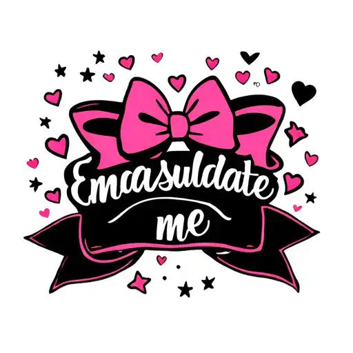A feminine tattoo with bows, hearts and stars, with the girly script writing: "Emasculate me" tattoo design idea