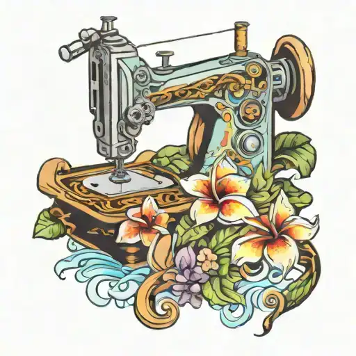 ocen wave sewing machine plumeria rainbow tattoo design idea