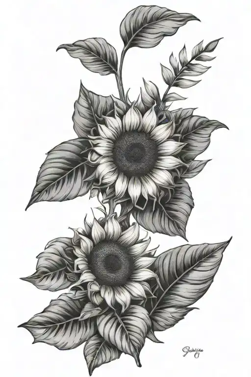 sunflower and monstera leaves  tattoo design idea