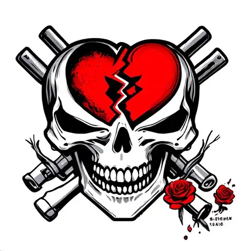 fight club logo, skull, and broken heart tattoo design idea