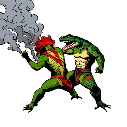 fight between reptile and smoke from mortal kombat tattoo design idea