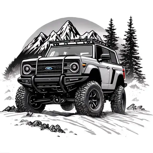 new ford Bronco offroad mountains tattoo design idea