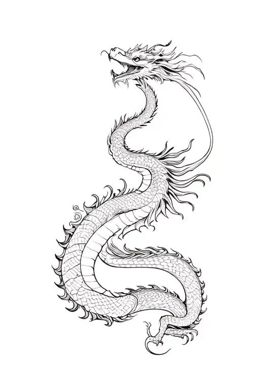 a Chinese dragon wrapped around arm  with traditional elements  tattoo design idea
