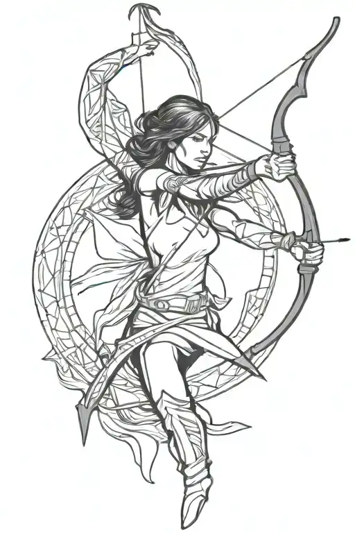 woman archer shooting arrow sagittarius and native american tattoo design idea