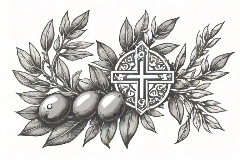 religious symbols with olive branches tattoo design idea