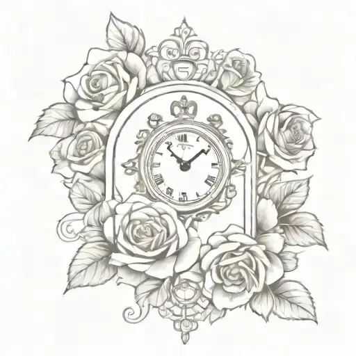 Christian Cross made of roses with clock includes somewhere tattoo design idea
