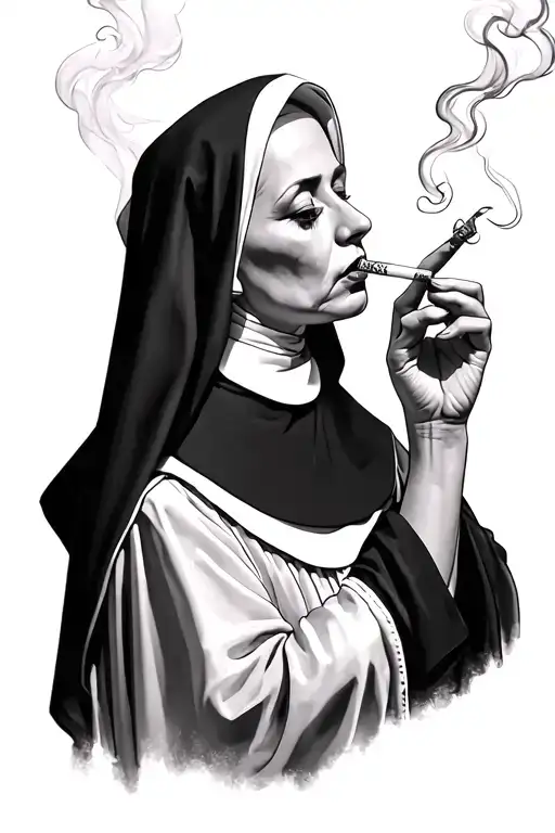 nun smoking a cigarette tattoo design idea