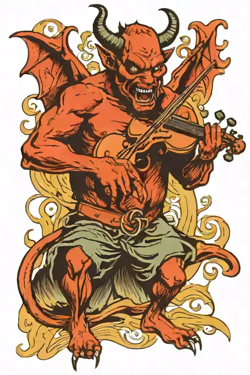 devil playing fiddle tattoo design idea