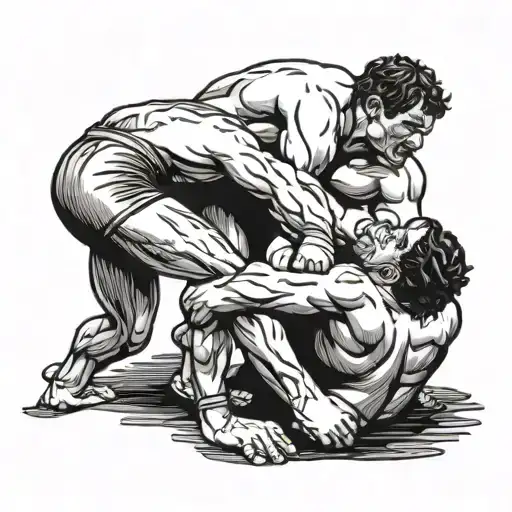 Two men wrestling. tattoo design idea