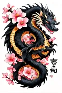 "言わぬが花" "言わぬが花" Include the text vertically down the forearm.  Have a black dragon swirling around the arm with a base of cherry blossom tattoo design idea