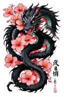 "言わぬが花" "言わぬが花" Include the text vertically down the forearm.  Have a black dragon swirling around the arm with a base of cherry blossom tattoo design idea