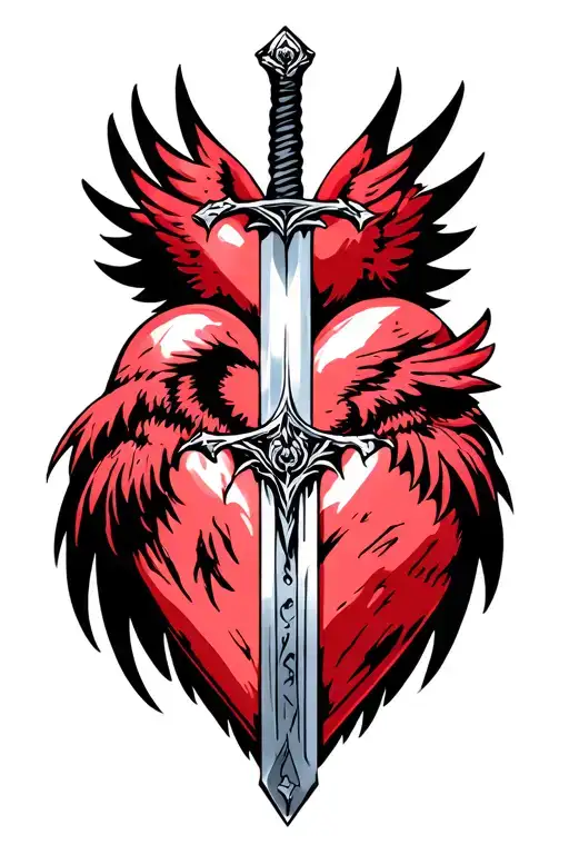 Sword with four wings in the shape of a heart tattoo design idea