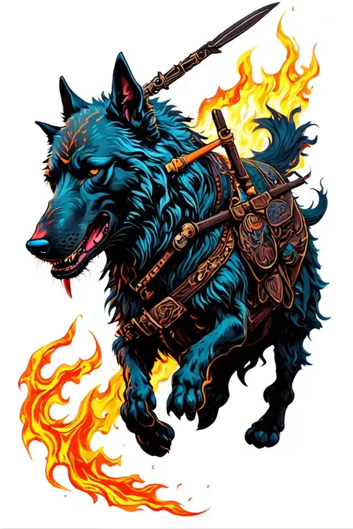 wild hunt spectral rider on a hell hound tattoo design idea