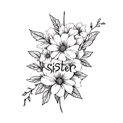 "sister" Cosmo flower blooming tattoo design idea