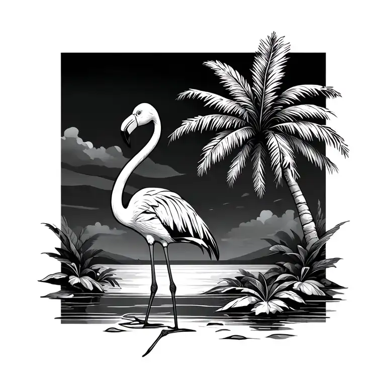 Flamingo And Palm Tree tattoo design idea
