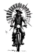 Don Quixote riding a bicycle (MTB) and going after wind powerplant instead of old windmill.  tattoo design idea