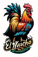 sexy rooster crowing in the air with one head and two legs with "El Macho" written below tattoo design idea