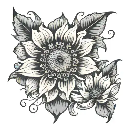 aster flower poppy flower yin yang tattoo design idea