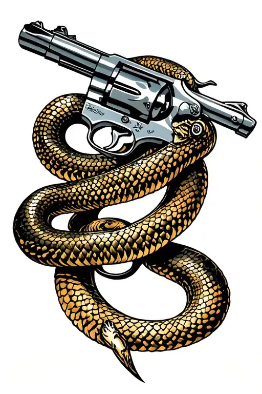 snake wrapped around revolver tattoo design idea