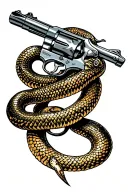 snake wrapped around revolver tattoo design idea