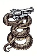 snake wrapped around revolver tattoo design idea
