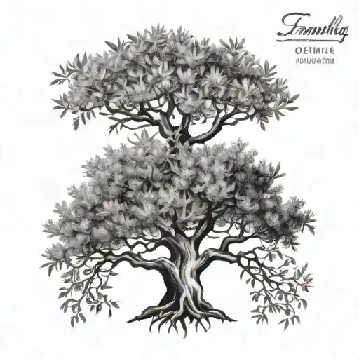 family tree, olive tree with 5 roots tattoo design idea