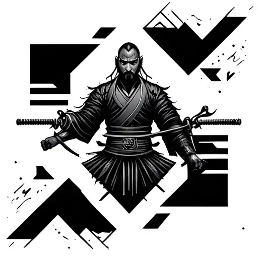 ronin samuri geometric pattern tattoo design idea