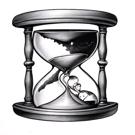 incorporate hourglass with 2 daughters and a son tattoo design idea