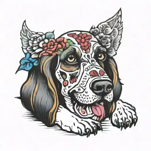 basset hound day of the dead tattoo design idea