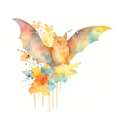 cute bat surrounded by color to represent the quote "erase the gray from your life and turn on the colors" tattoo design idea