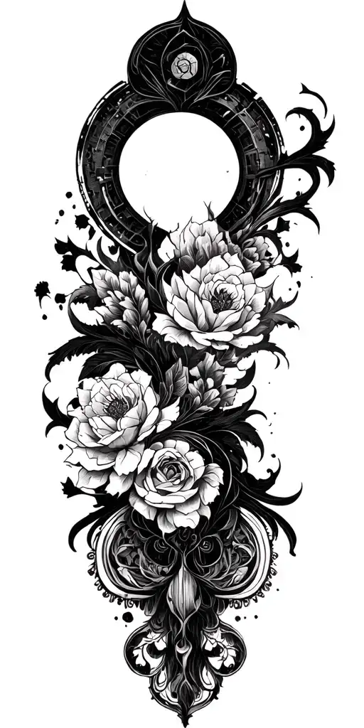 High contrast shading dark aesthetic surrealist brutalist gothic blackwork otherworldly ornamental abstract sigilism  tattoo design idea