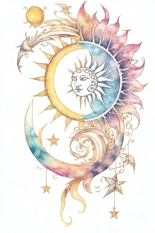 tarot card sun and moon tattoo design idea