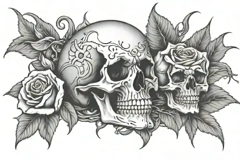 Rose inside skull and Lucifer falling tattoo design idea