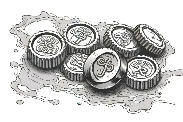 Three bottle caps lying on the ground side by side, as if they’ve fallen naturally, with slight overlapping between them tattoo design idea